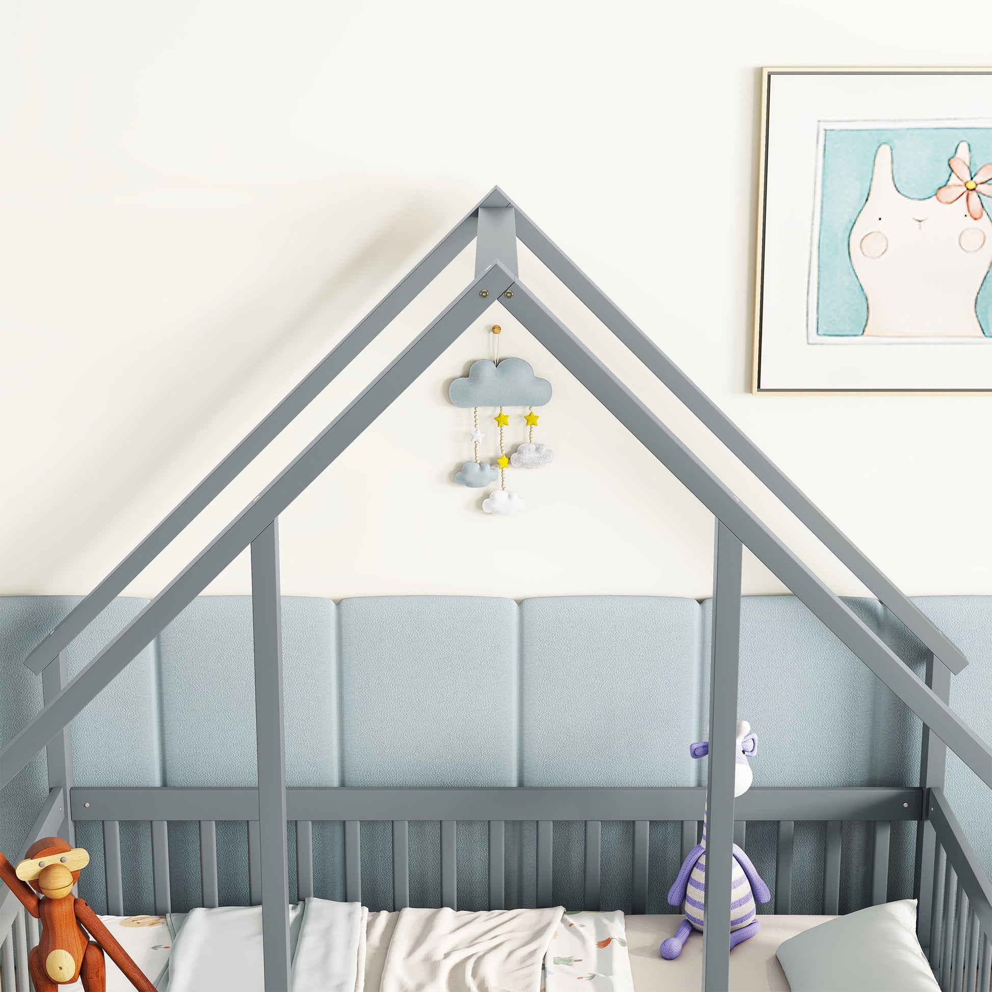 Wood House-Shaped Floor Bed With Fence, Guardrails - The Sleep Loft - Online Mattress Showroom NYC