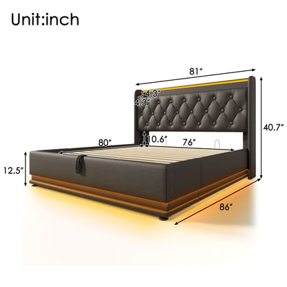 Upholstered Bed, 360 Surround LED Function, Remote Control, Hydraulic Storage Bed With USB, Type-C Charging (Without Mattress) - The Sleep Loft - Online Mattress Showroom NYC