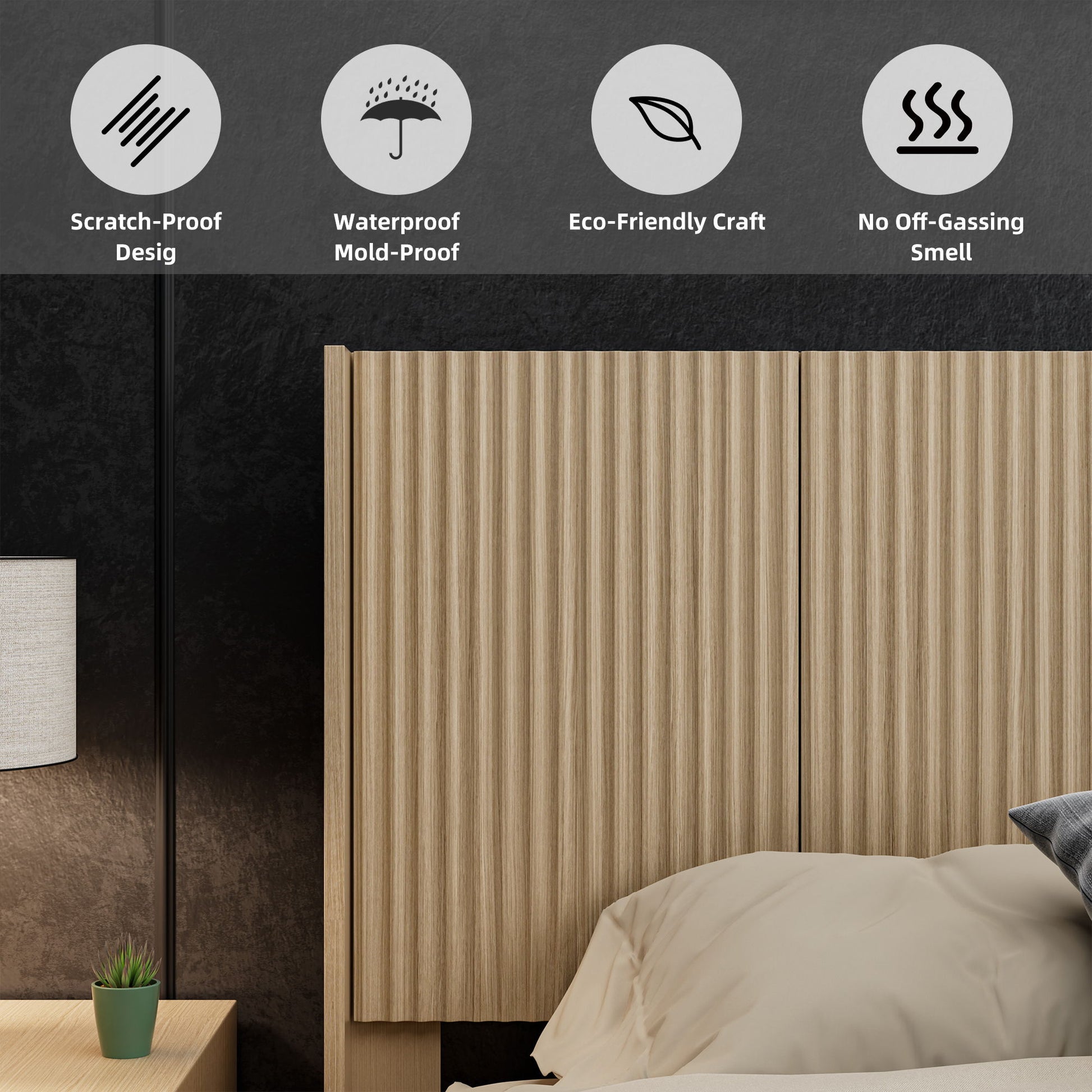 Modern Wide Wall Mounted Fluted Panel Headboard - The Sleep Loft - Online Mattress Showroom NYC