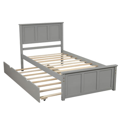Platform Bed With Twin Trundle And Frame, Twin Size - Gray - The Sleep Loft - Online Mattress Showroom NYC