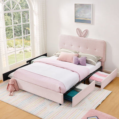 Upholstered Bed With Oversized Rabbit Ear Headboard, LED Lights & 4 Storage Drawers - The Sleep Loft - Online Mattress Showroom NYC