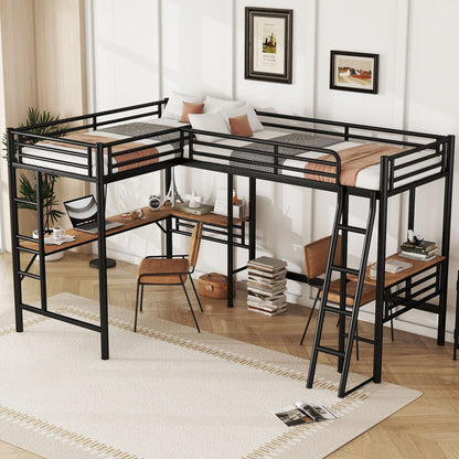 Twin Loft Bed With 2 Built In Desks, Mission Style - Black - The Sleep Loft - Online Mattress Showroom NYC