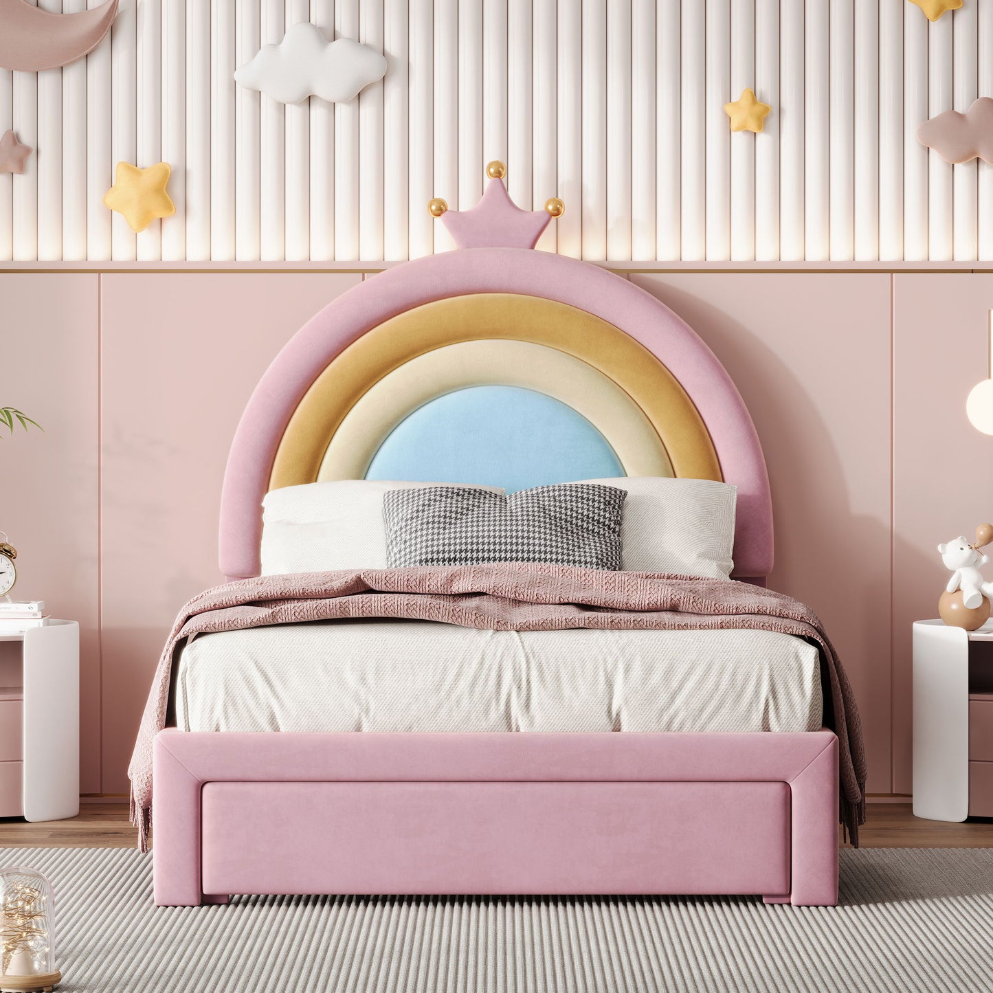 Upholstered Rainbow Design Bed, Princess Platform Bed With Storage Drawer - The Sleep Loft - Online Mattress Showroom NYC