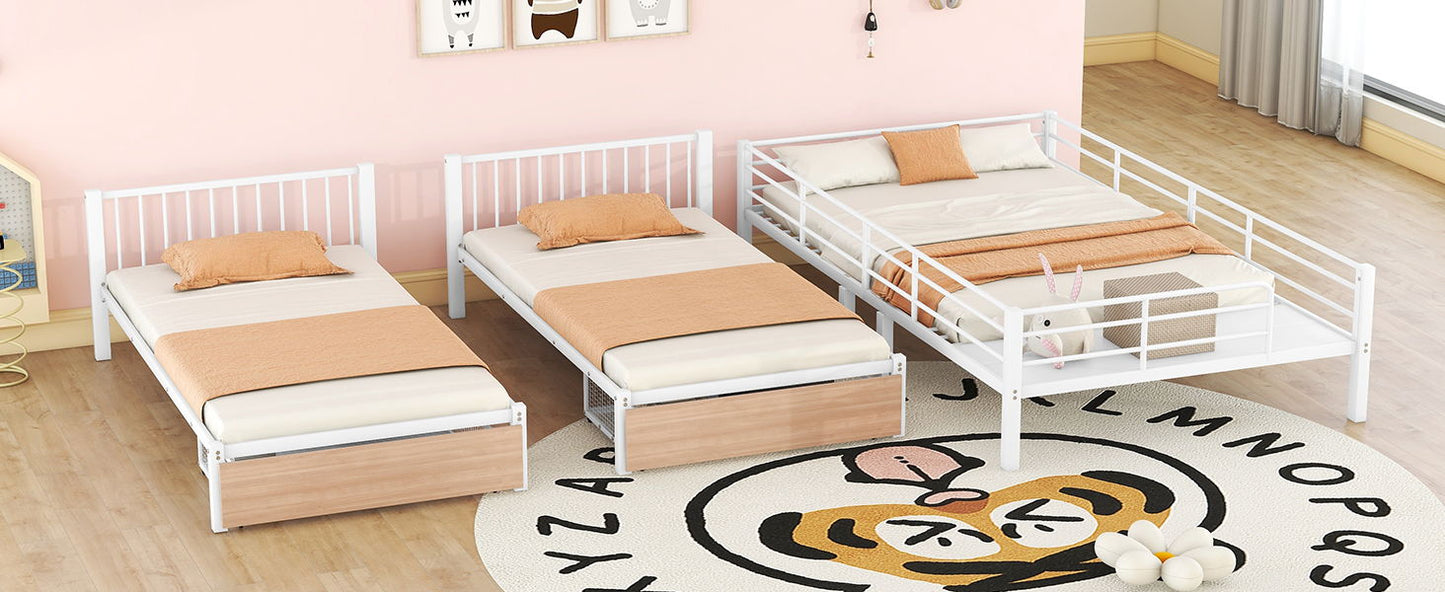 Triple Bunk Bed With Drawers, Multi-Functional Frame With Desks And Shelves In The Middle - The Sleep Loft - Online Mattress Showroom NYC