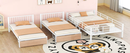 Triple Bunk Bed With Drawers, Multi-Functional Frame With Desks And Shelves In The Middle - The Sleep Loft - Online Mattress Showroom NYC