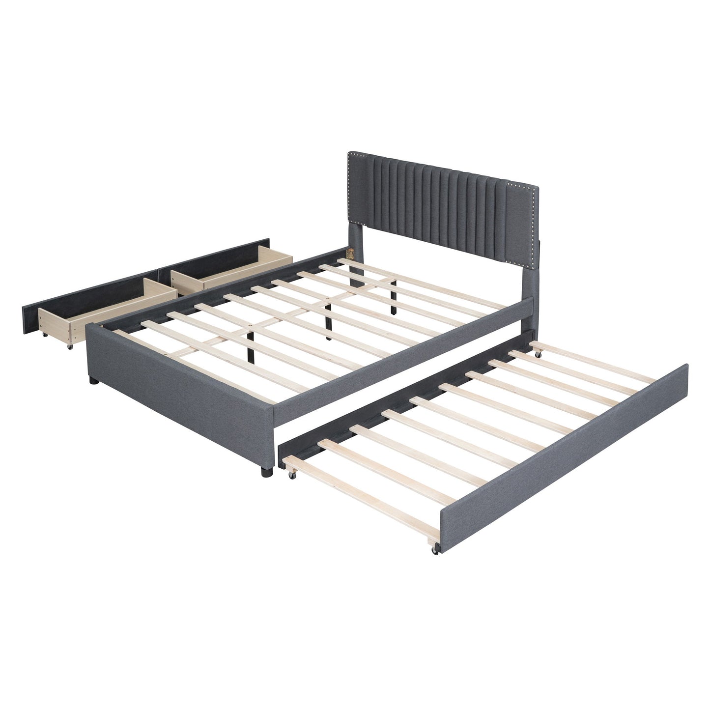 Upholstered Platform Bed With Drawers, Classic Headboard Design - The Sleep Loft - Online Mattress Showroom NYC