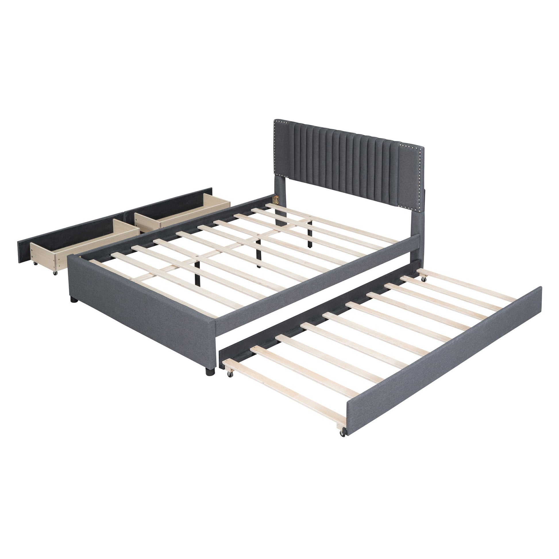 Upholstered Platform Bed With Drawers, Classic Headboard Design - The Sleep Loft - Online Mattress Showroom NYC