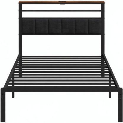 Platform Bed Frame With Charging Station & Headboard Storage