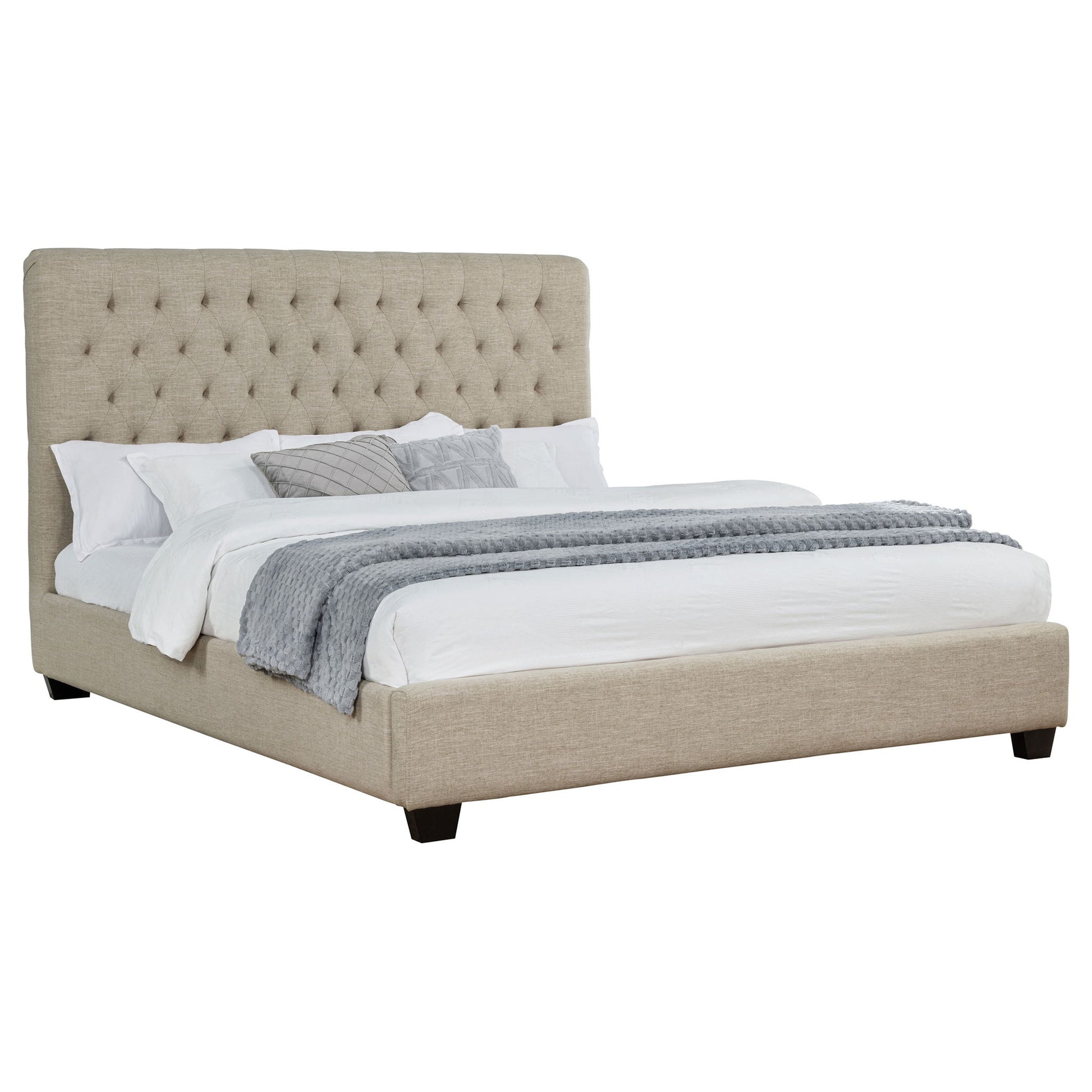 Upholstered California King Bed With Tufted Headboard And Birch Legs - Oatmeal - The Sleep Loft - Online Mattress Showroom NYC