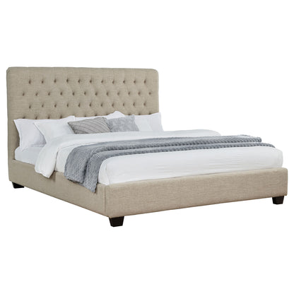 Upholstered California King Bed With Tufted Headboard And Birch Legs - Oatmeal - The Sleep Loft - Online Mattress Showroom NYC