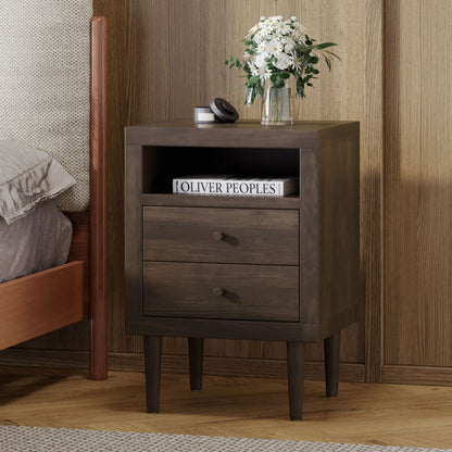 Nystrom - Mid Century Modern 2 Drawer Nightstand - The Sleep Loft - Online Mattress Showroom NYC
