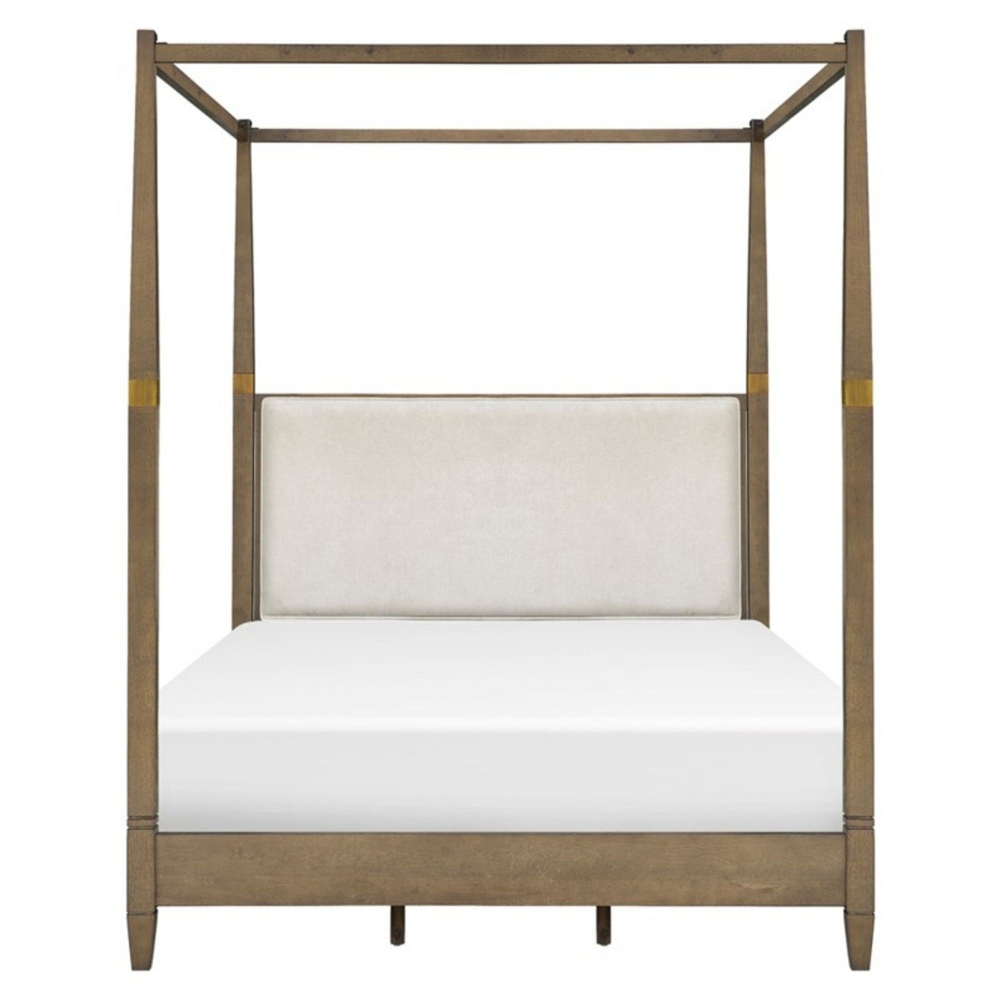 Queen Canopy Bed Frame With Upholstered Headboard - Brown - The Sleep Loft - Online Mattress Showroom NYC