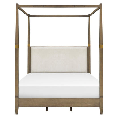 Queen Canopy Bed Frame With Upholstered Headboard - Brown - The Sleep Loft - Online Mattress Showroom NYC