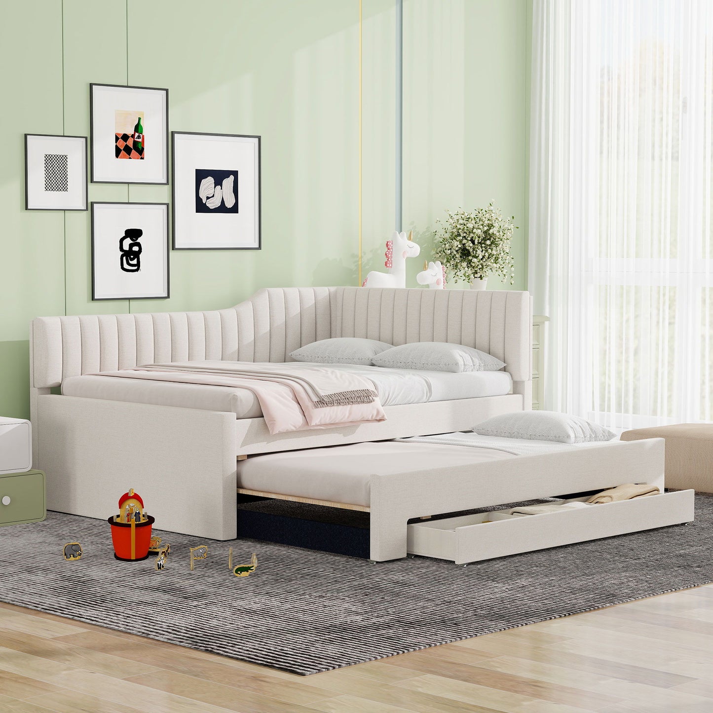 Upholstered Daybed With Trundle And 3 Drawers - The Sleep Loft - Online Mattress Showroom NYC