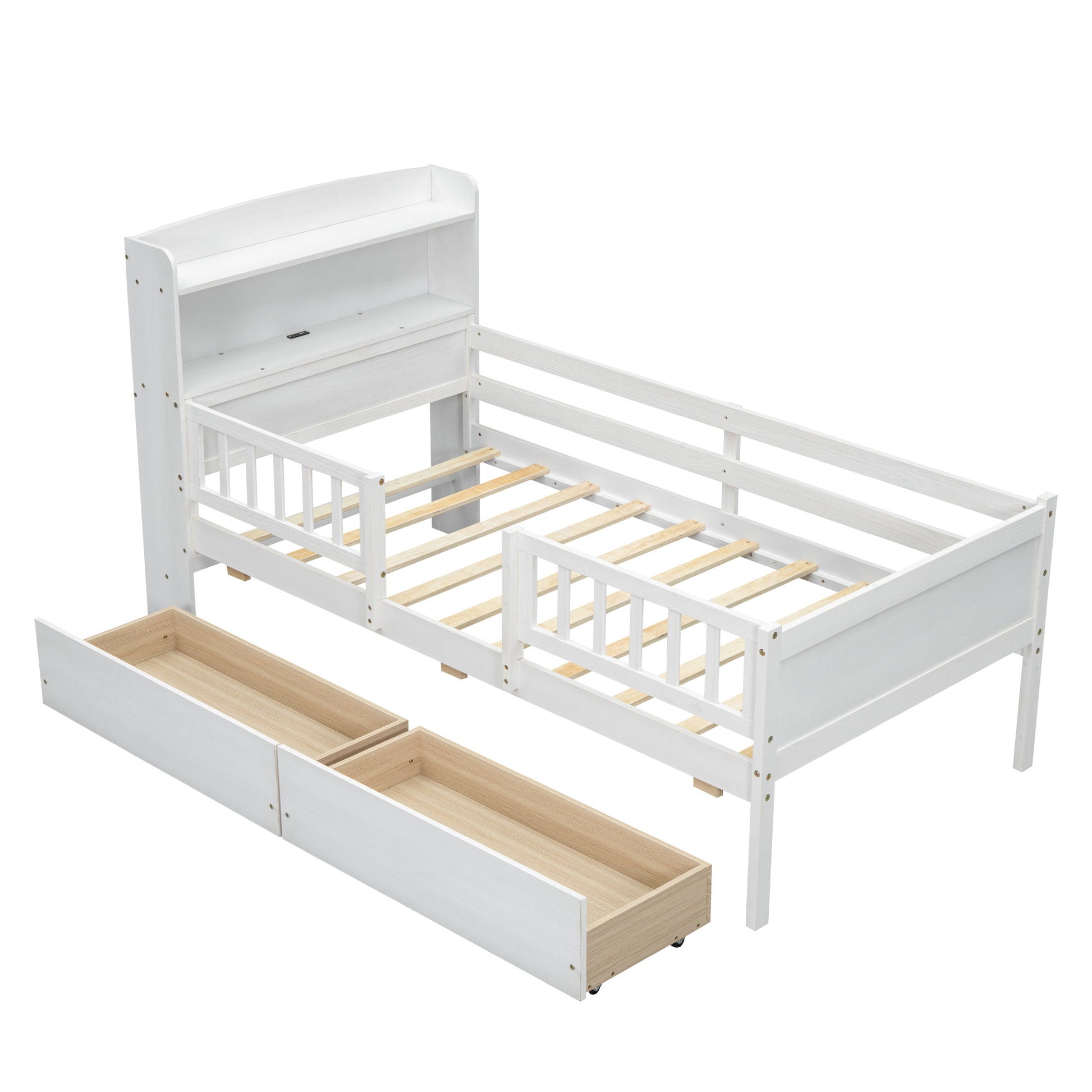 Platform Bed With LED Light, Multi Functional Headboard, Guardrail And 2 Drawers - The Sleep Loft - Online Mattress Showroom NYC