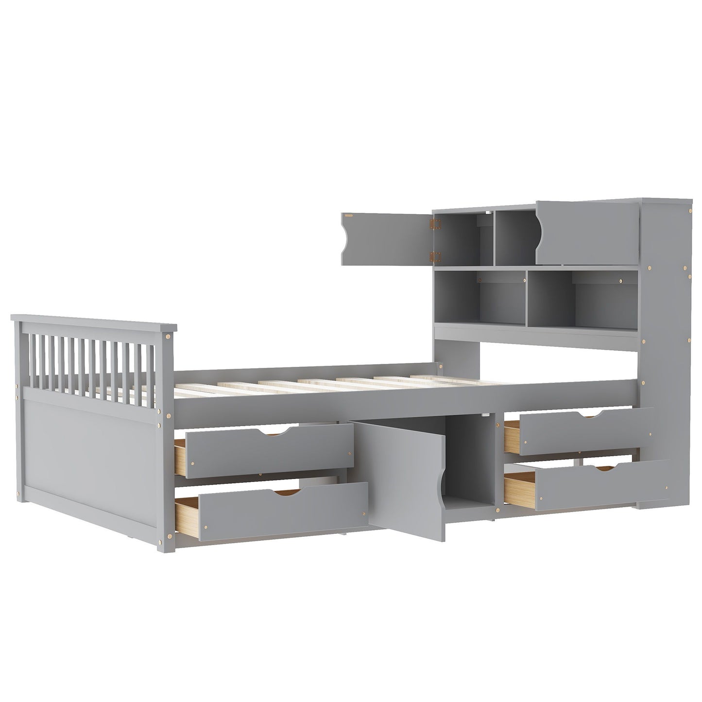 Captain Platform Bed Frame With Bookcase Headboard, 4 Drawers, Storage Shelves - The Sleep Loft - Online Mattress Showroom NYC