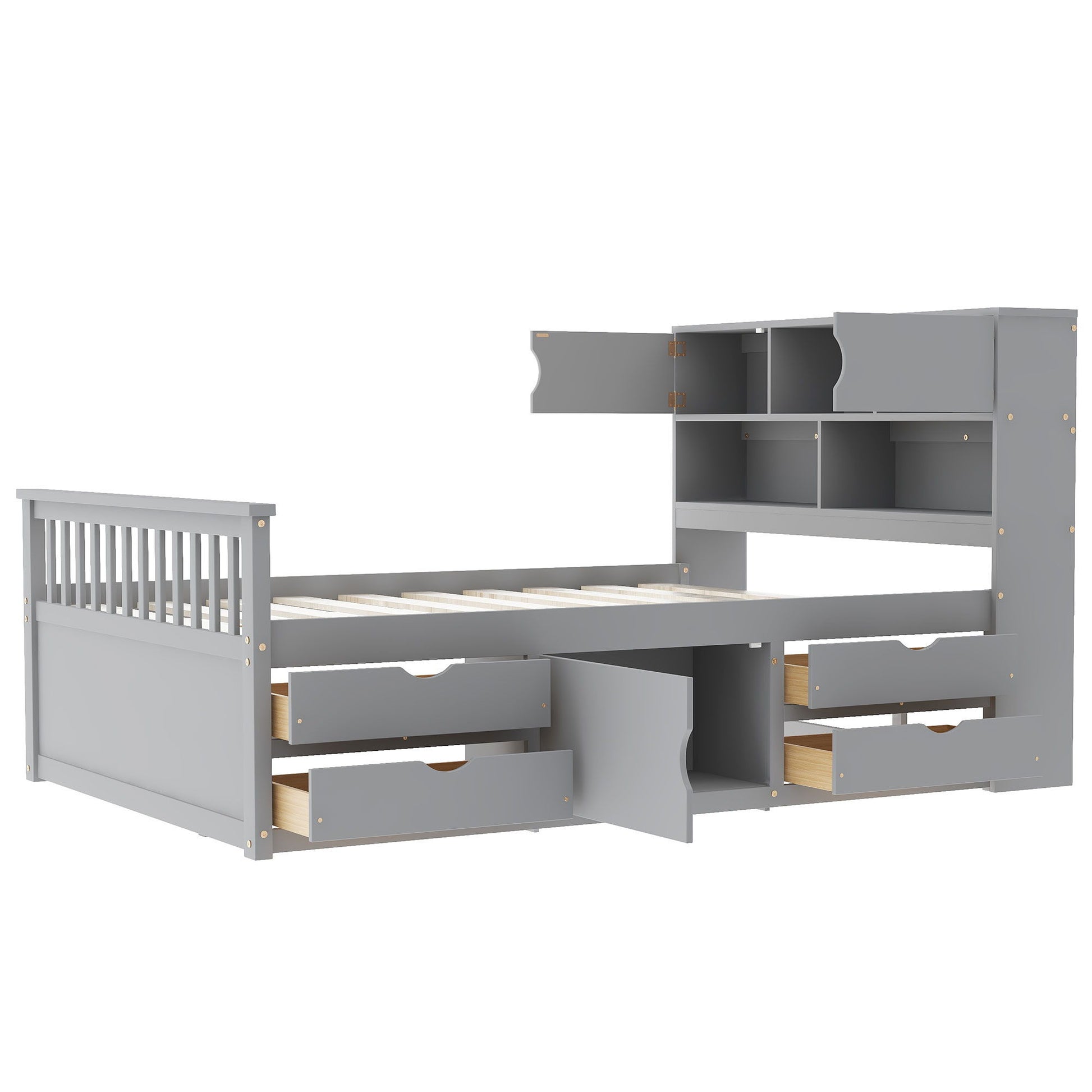 Captain Platform Bed Frame With Bookcase Headboard, 4 Drawers, Storage Shelves - The Sleep Loft - Online Mattress Showroom NYC