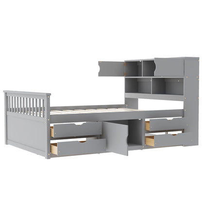 Captain Platform Bed Frame With Bookcase Headboard, 4 Drawers, Storage Shelves - The Sleep Loft - Online Mattress Showroom NYC