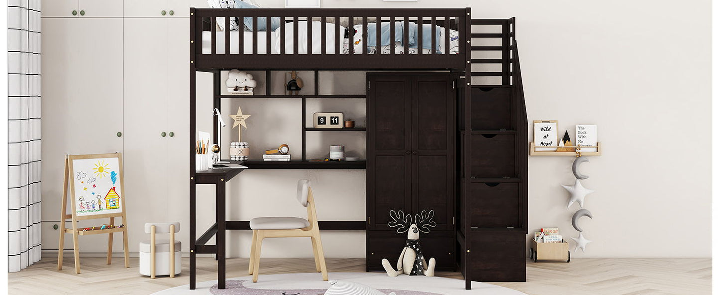 Loft Bed With Bookshelf, Drawers, Desk, And Wardrobe - The Sleep Loft - Online Mattress Showroom NYC
