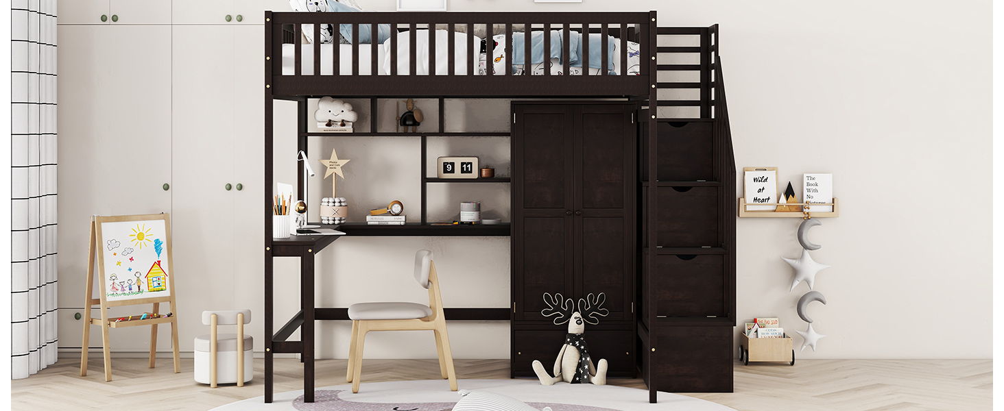 Loft Bed With Bookshelf, Drawers, Desk, And Wardrobe - The Sleep Loft - Online Mattress Showroom NYC