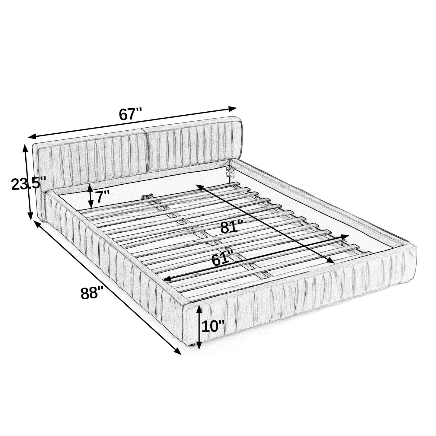 Modern Upholstered Platform Bed Frame With Pleated Design - The Sleep Loft - Online Mattress Showroom NYC