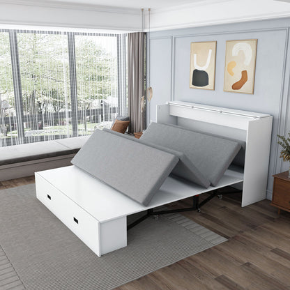 Full Murphy Bed With Storage Drawers, Charging Station, Foldable Panels, And Silent Swivel Wheels