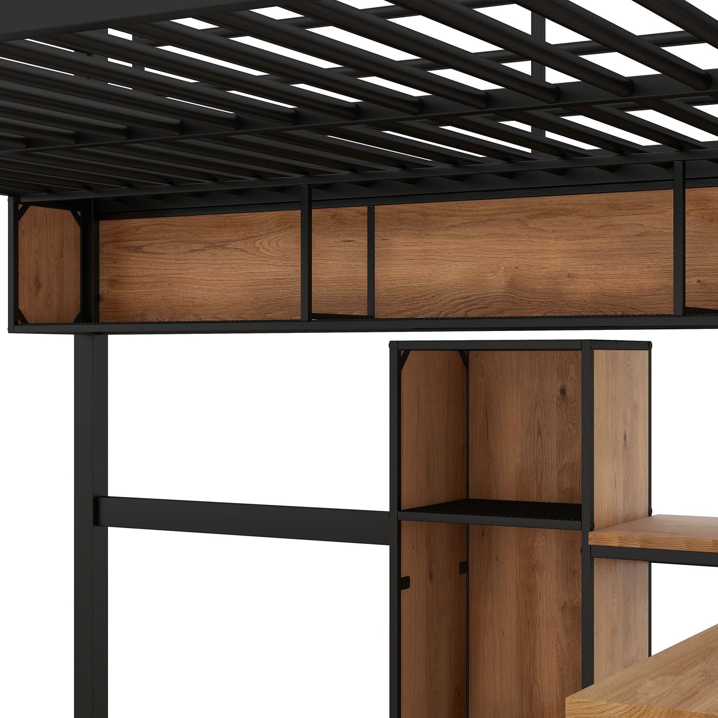 Full Size & Loft Bed With L-Shaped Desk And Shelves - Black - The Sleep Loft - Online Mattress Showroom NYC