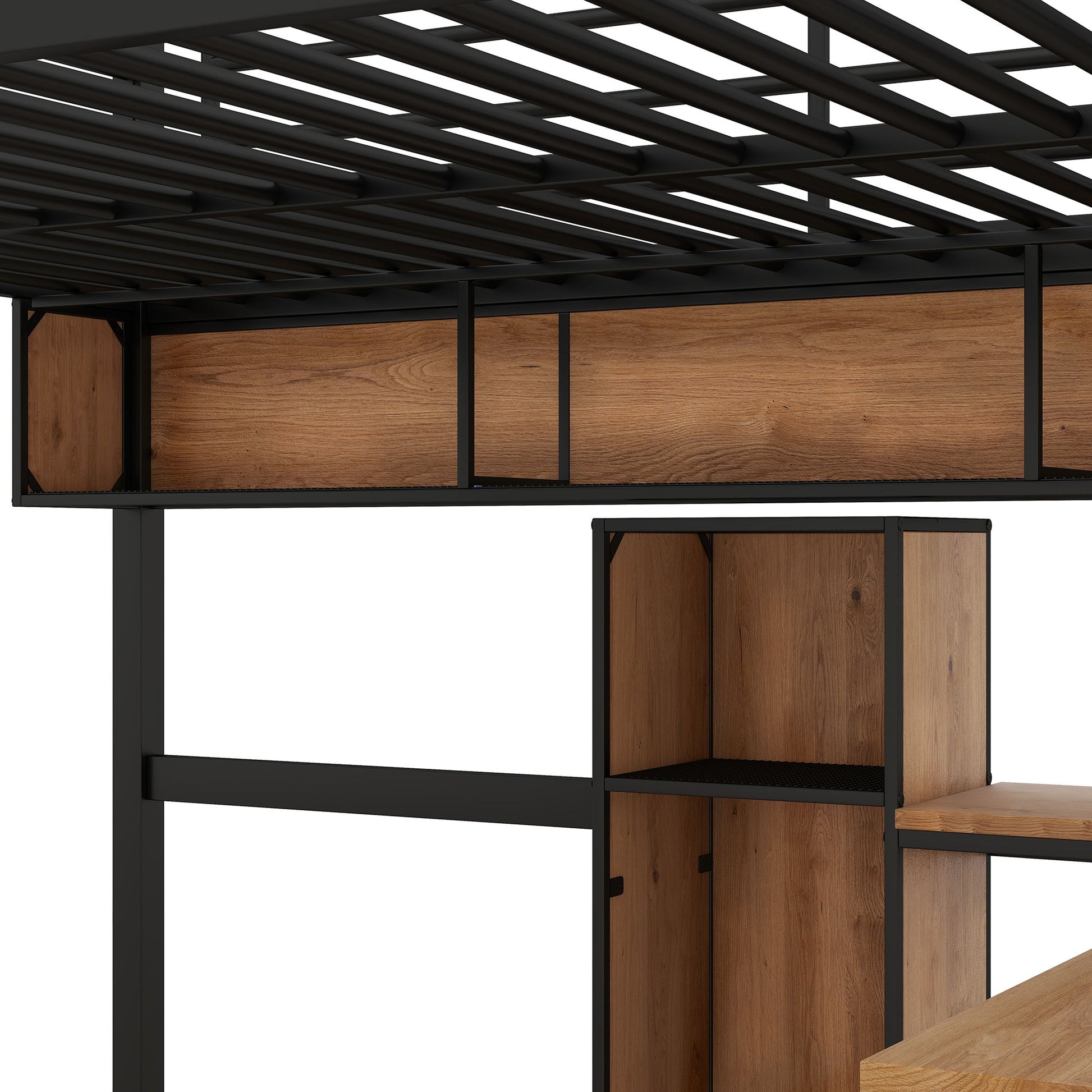 Full Size & Loft Bed With L-Shaped Desk And Shelves - Black - The Sleep Loft - Online Mattress Showroom NYC