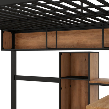Full Size & Loft Bed With L-Shaped Desk And Shelves - Black - The Sleep Loft - Online Mattress Showroom NYC
