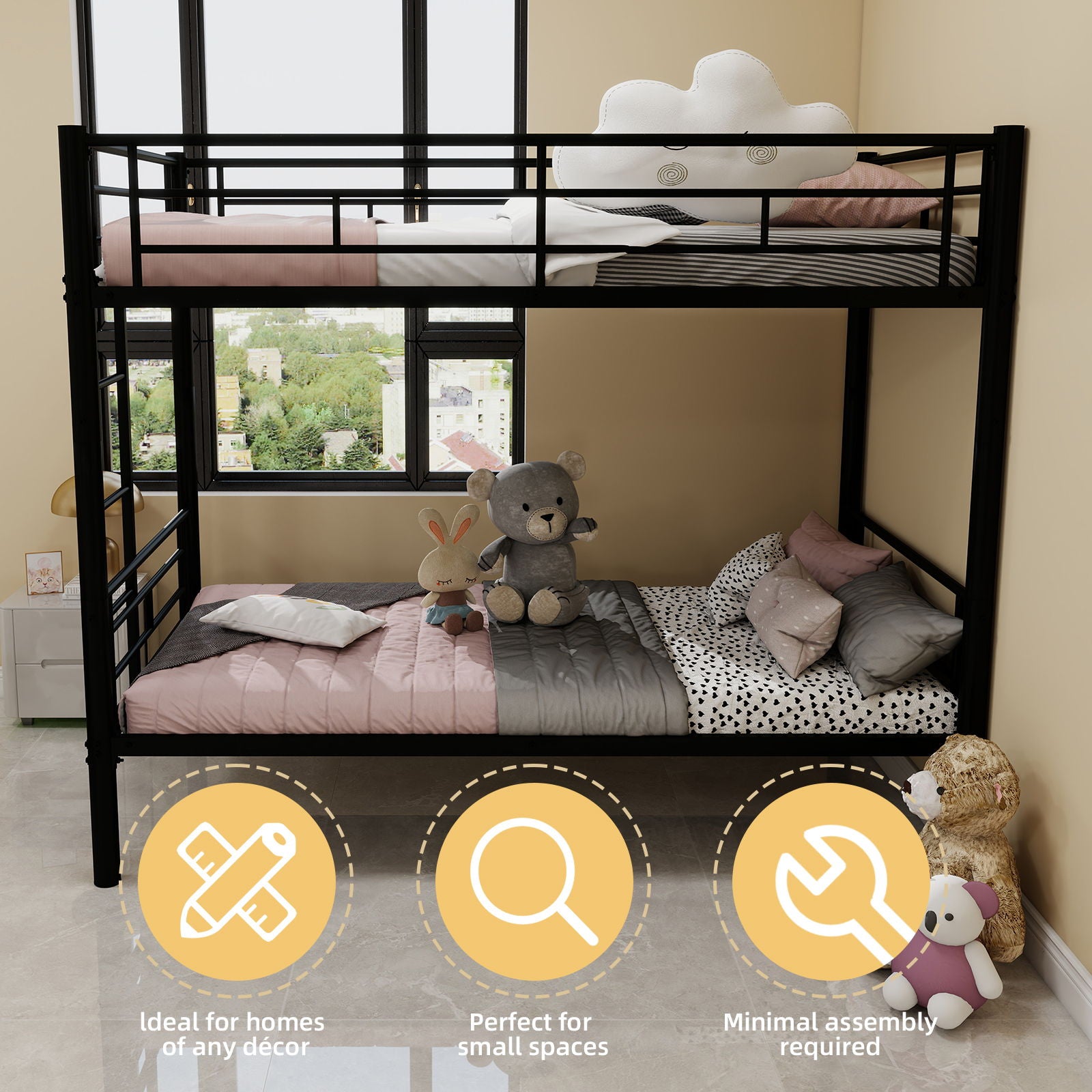 Metal Bunk Bed For Kids, Convertible Bedframe With Ladders & Guardrail - The Sleep Loft - Online Mattress Showroom NYC