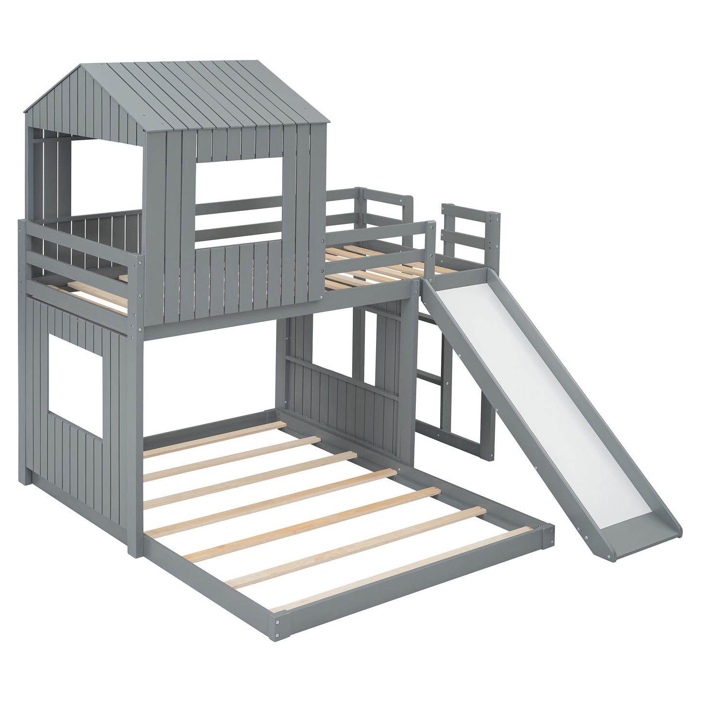 Loft Bunk Bed With Playhouse, Farmhouse, Ladder, Slide And Guardrails - The Sleep Loft - Online Mattress Showroom NYC