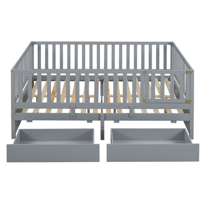 Daybed With Fence Guardrails And 2 Drawers, Split Into Independent Floor Bed & Daybed - The Sleep Loft - Online Mattress Showroom NYC