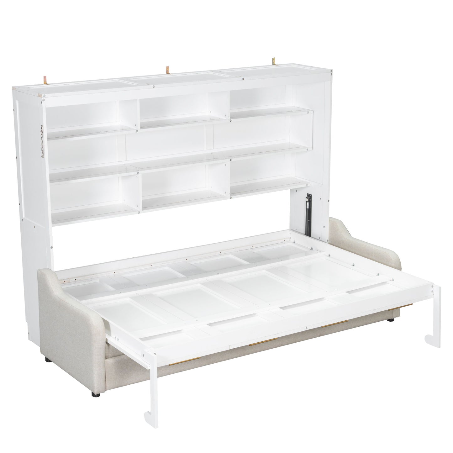 Murphy Cabinet Bed With Folding Sofa, Built In Storage Shelves And LED Light