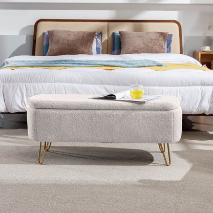 Storage Ottoman Bench For End Of Bed Legs, Modern Camel Faux Fur Entryway Bench Upholstered Padded With Storage For Living Room Bedroom - The Sleep Loft - Online Mattress Showroom NYC