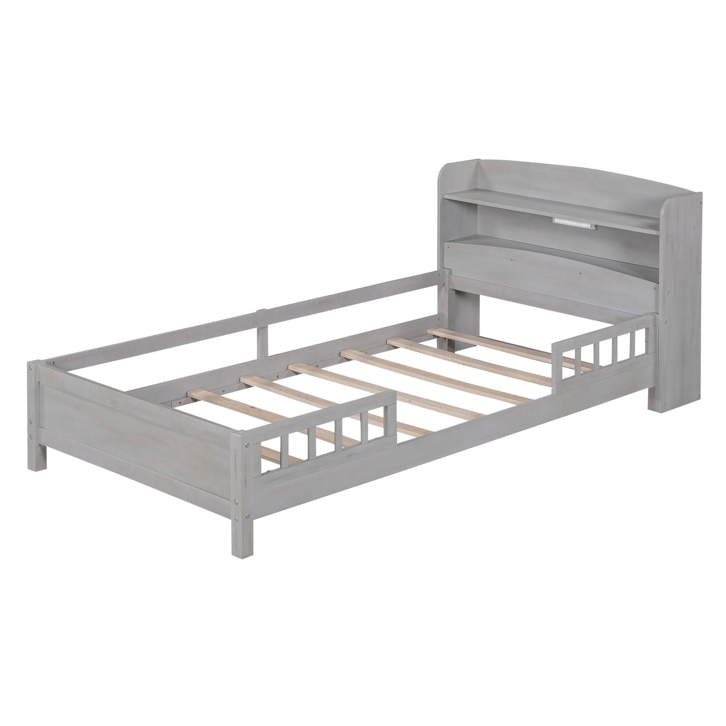 Wood Platform Bed With Built In LED Light, Storage Headboard And Guardrail - The Sleep Loft - Online Mattress Showroom NYC