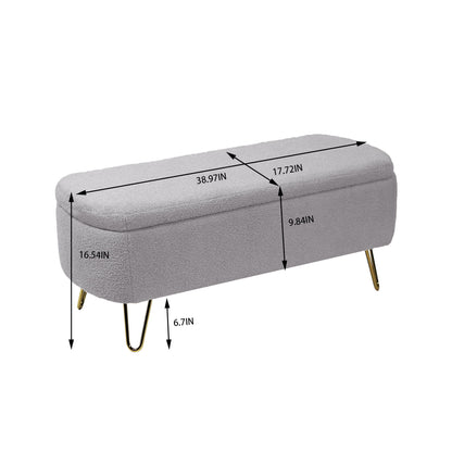 Storage Ottoman Bench For End Of Bed Legs, Modern Camel Faux Fur Entryway Bench Upholstered Padded With Storage For Living Room Bedroom - The Sleep Loft - Online Mattress Showroom NYC