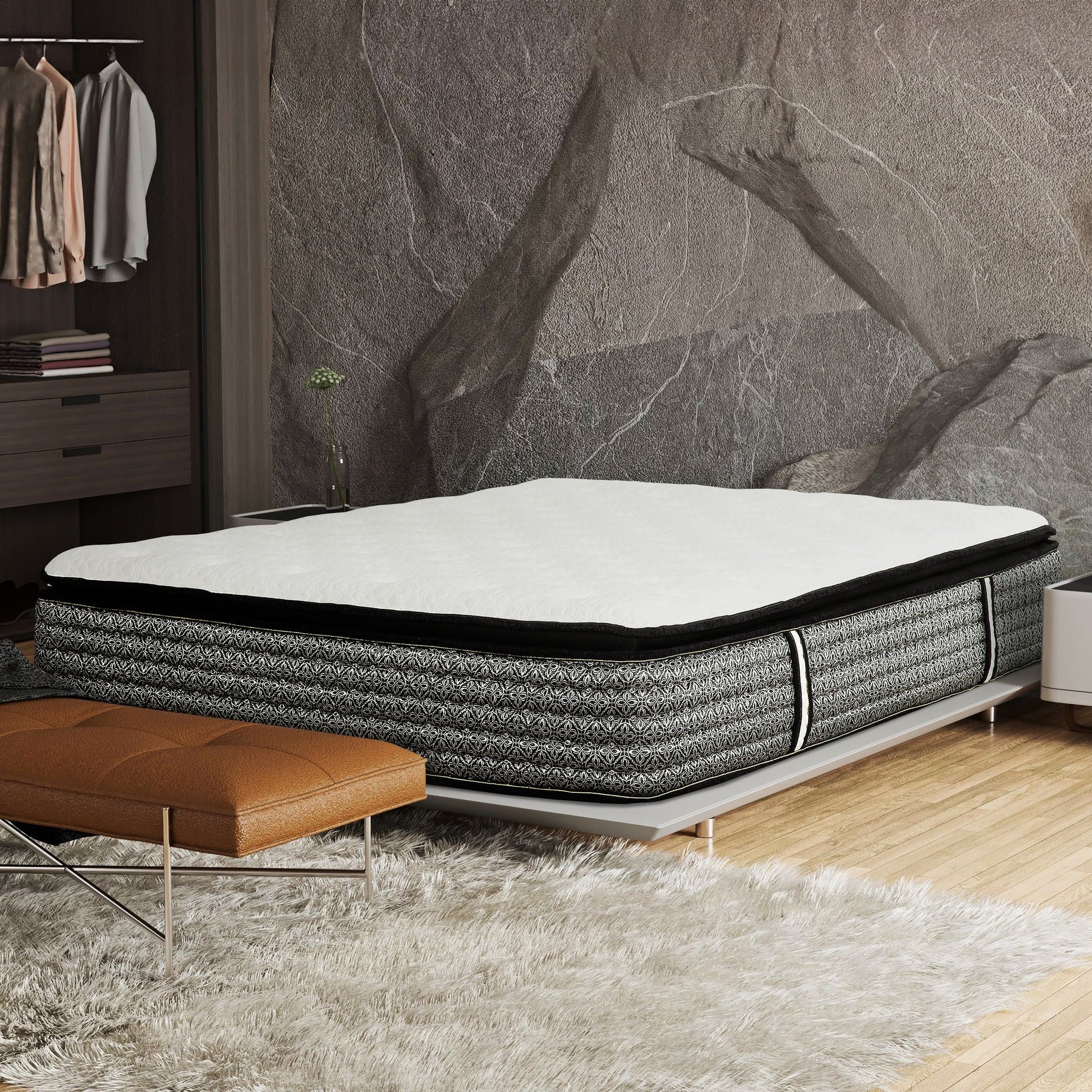 Premium 14" Queen Size Hybrid Mattress In A Box Plush Gel Memory Foam Top With Cooling Technology - Gray / White - The Sleep Loft - Online Mattress Showroom NYC