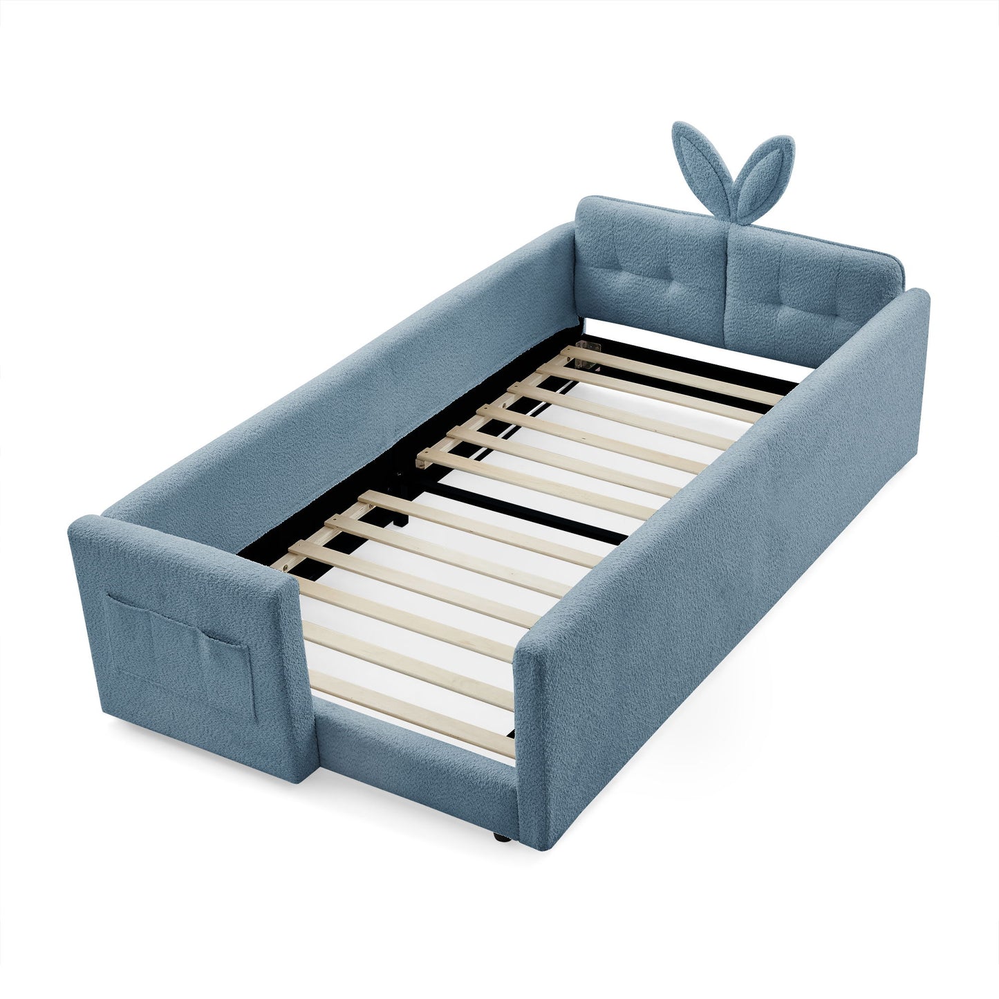 Cute Rabbit Ear Upholstered Platform Bed Frame With Safety Rail - The Sleep Loft - Online Mattress Showroom NYC