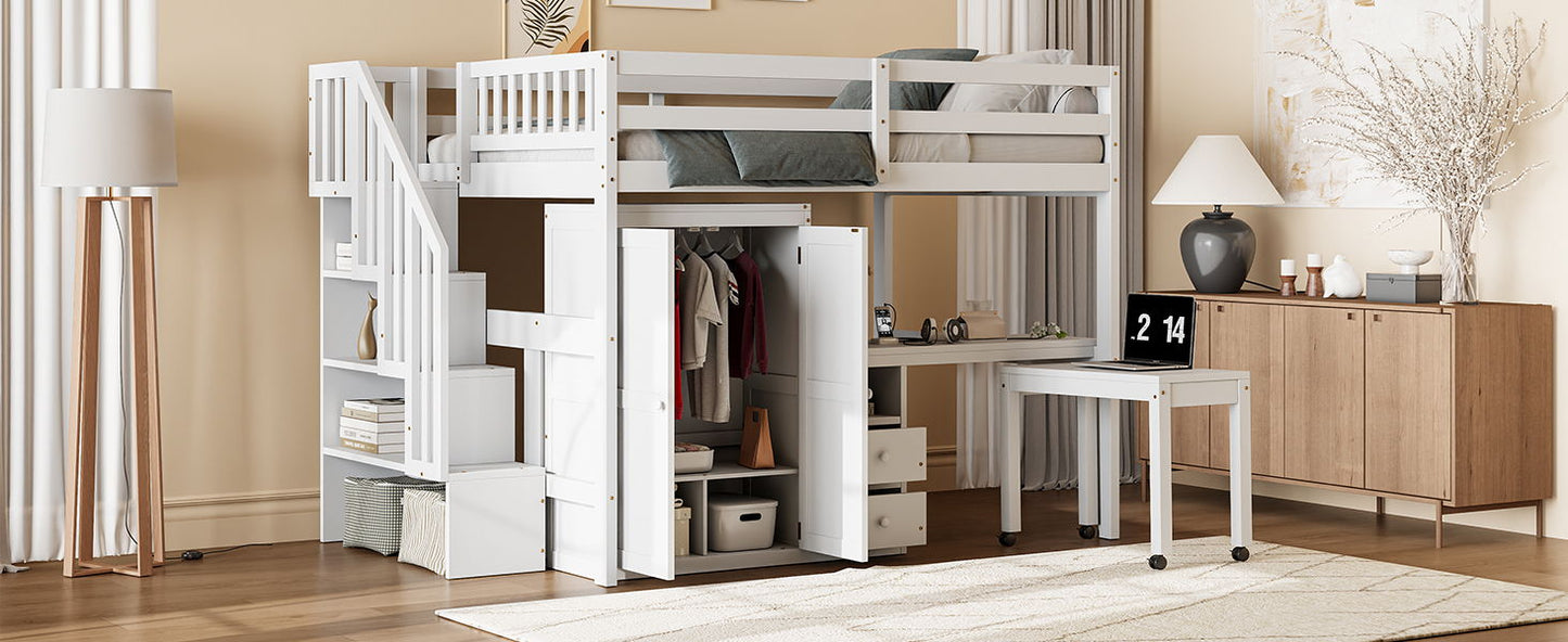 Loft Bed With Stairs, Bookshelf, Drawers, Desk & Wardrobe, Space Saving Multifunctional Furniture - The Sleep Loft - Online Mattress Showroom NYC