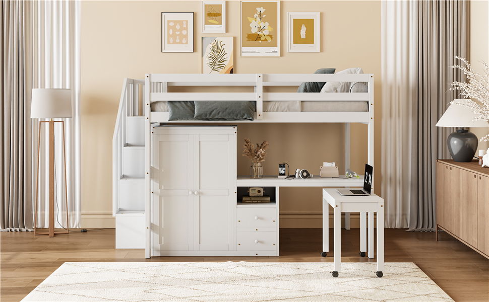 Loft Bed With Stairs, Bookshelf, Drawers, Desk & Wardrobe, Space Saving Multifunctional Furniture - The Sleep Loft - Online Mattress Showroom NYC