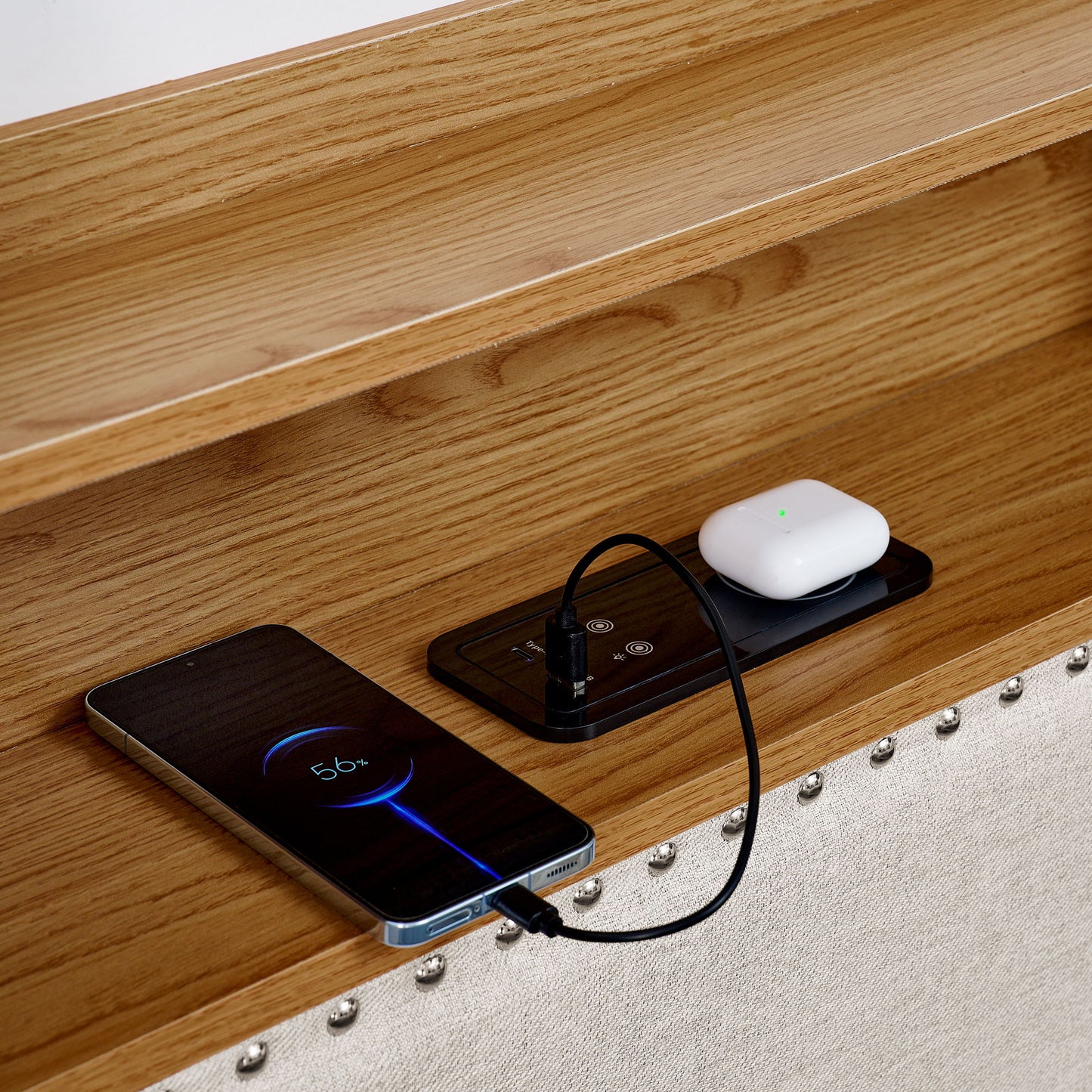 Upholstered Sofa Bed With LED Lights, Storage Headboard, Foldable Trundle & Wireless Charging - The Sleep Loft - Online Mattress Showroom NYC