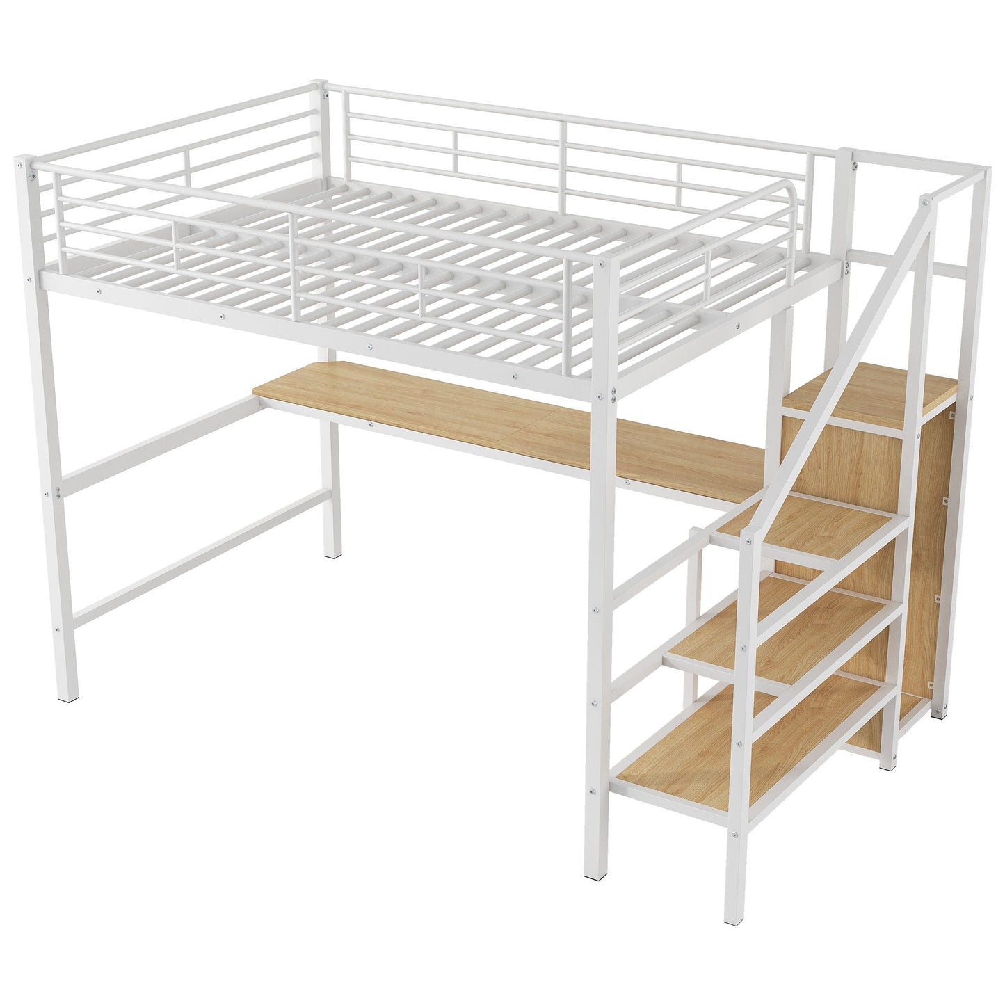 Loft Bed With Desk, Storage Staircase, Small Wardrobe And LED Light - The Sleep Loft - Online Mattress Showroom NYC