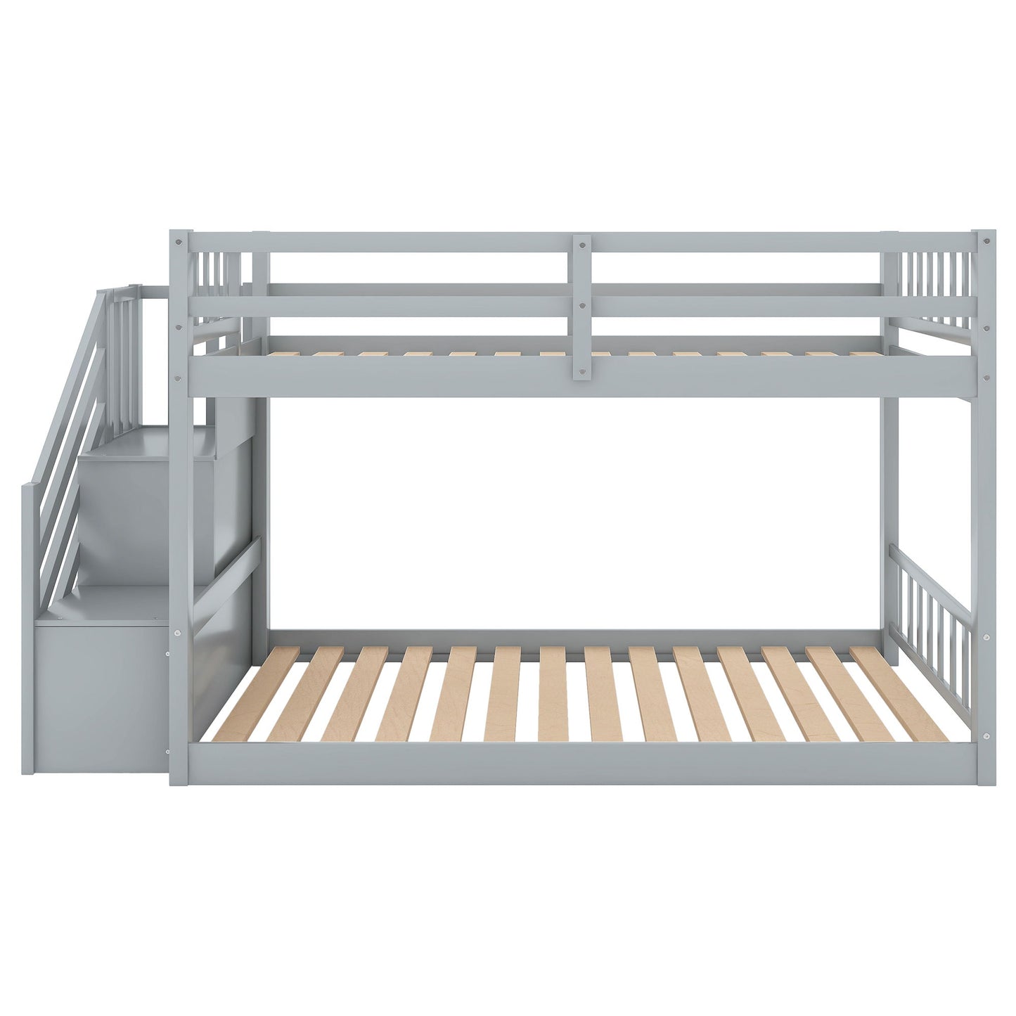 Twin Over Twin Floor Bunk Bed, Ladder With Storage - The Sleep Loft - Online Mattress Showroom NYC