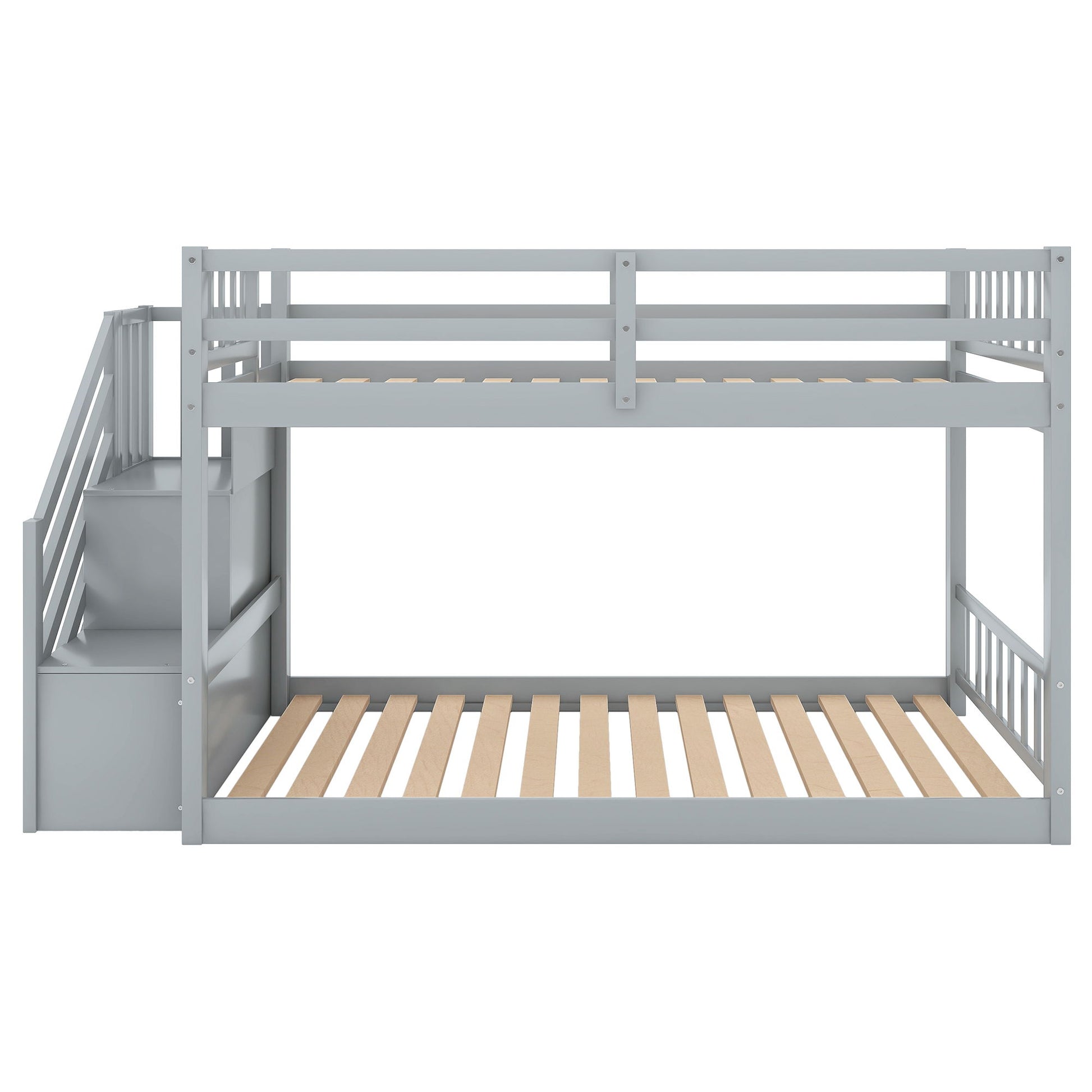 Twin Over Twin Floor Bunk Bed, Ladder With Storage - The Sleep Loft - Online Mattress Showroom NYC