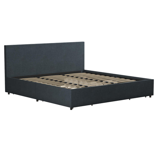 Kelly - King Upholstered Bed With Storage - Navy - The Sleep Loft - Online Mattress Showroom NYC