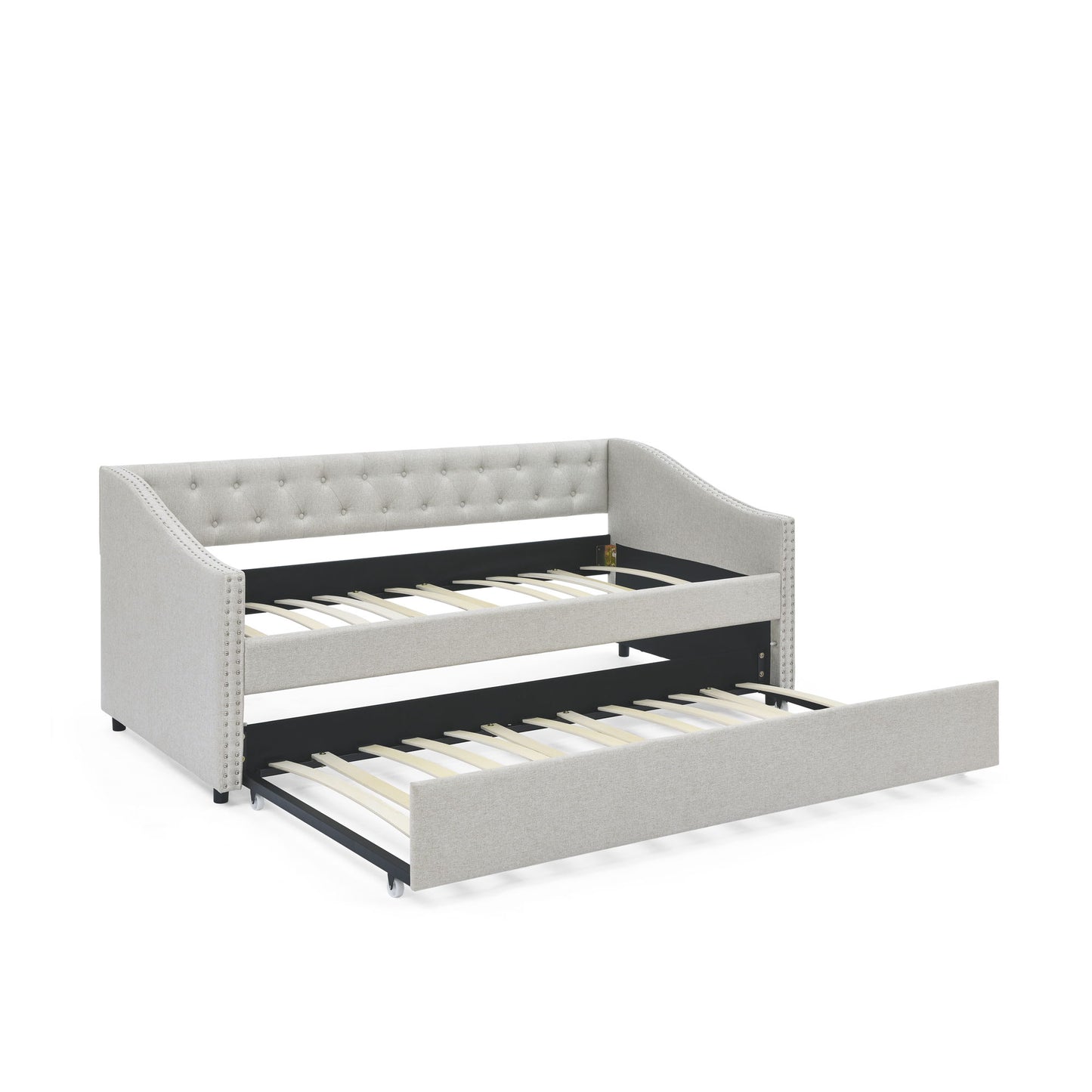 Upholstered Tufted Daybed With Drawers, Waved Arms - The Sleep Loft - Online Mattress Showroom NYC