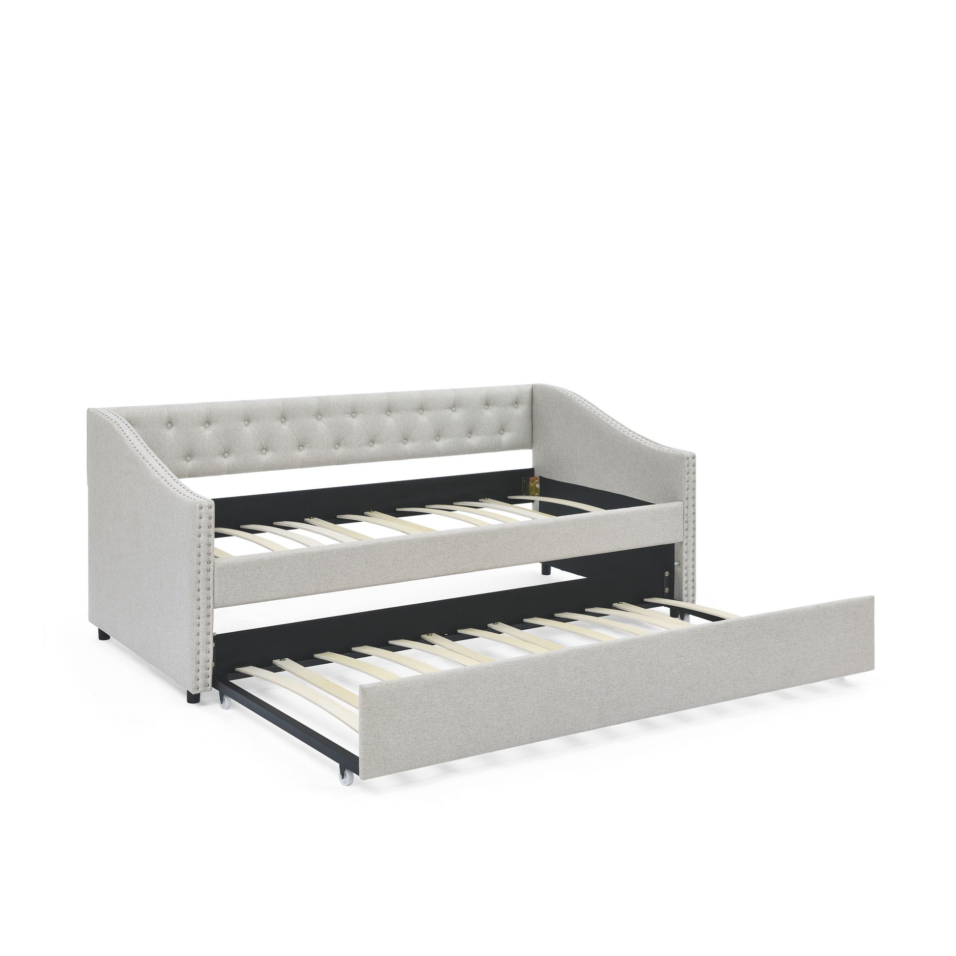 Upholstered Tufted Daybed With Drawers, Waved Arms - The Sleep Loft - Online Mattress Showroom NYC