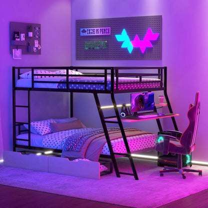 Full Size Bunk Bed With Built In Desk, Light, And 2 Drawers - Black - The Sleep Loft - Online Mattress Showroom NYC