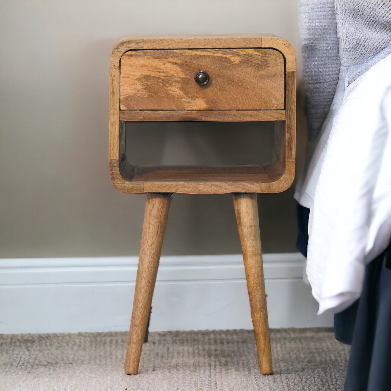 Mini Chestnut Curve Lower Bedside Nifhtstand - The Sleep Loft - Online Mattress Showroom NYC