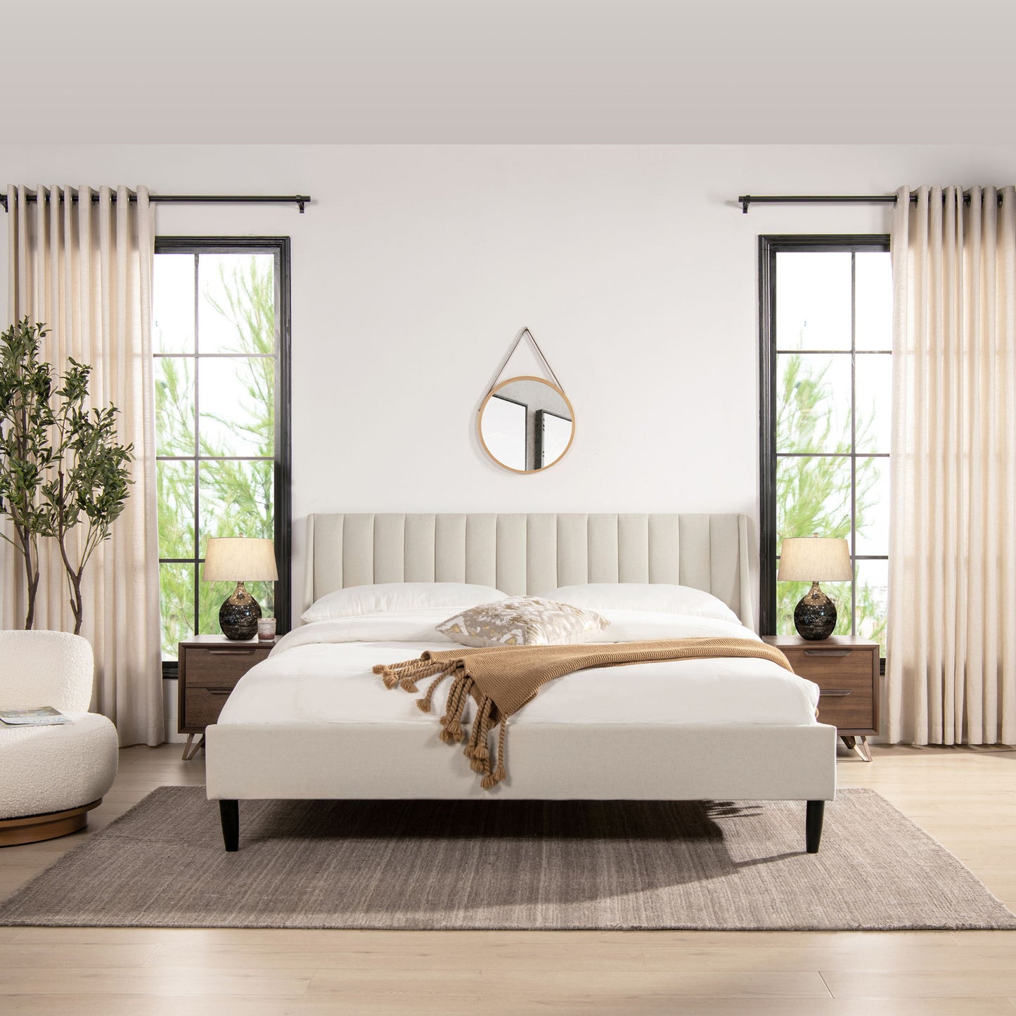 Aspen - King Vertical Tufted Headboard Platform Bed Set - Light Beige - The Sleep Loft - Online Mattress Showroom NYC